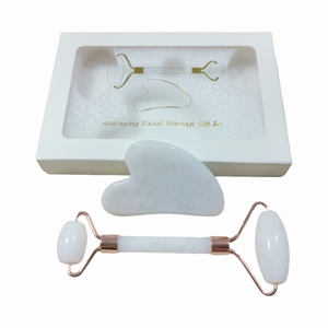 Set Gua Sha y Rodillo de Piedra <b>Jade</b> Blanca con Caja Almacenadora - Product Image 6