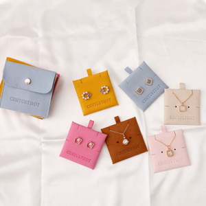 Custom Logo Snap Button Luxury Microfiber Pouch Square Bottom Velvet Lining Rings Earrings Pendants Necklaces <b>Jewelry</b> <b>Packaging</b> - Product Image 2