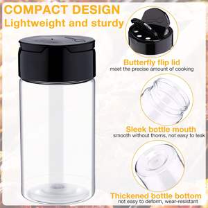Envase de Plástico Transparente para Condimento de Sal Marina de Grado Alimenticio, Botella para Especias con Tapa Abatible Negra de Mariposa, 350 ml - Product Image 3