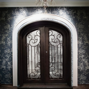 2025 nuevo estilo francés moderno barato entrada superior moda puerta clásica características <span class=keywords><strong>de</strong></span> seguridad frontal hierro forjado ceja diseño elíptico - Product Image 4