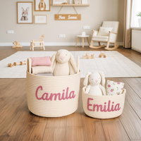 Panier de rangement portable en corde de coton personnalisé avec nom et lettres mignonnes, écologique, pour bonbons, collations, vêtements