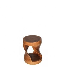 Tabouret Ottoman Moderne en Bois de Suar Certifié FLEGT, Pieds Épais, Couleur Naturelle, pour Bar, Cuisine, Salon, Salle à Manger, Chambre, Assemblage Complet - Product Image 1