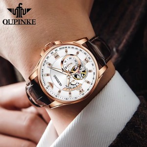 Montres automatiques de luxe pour hommes OUPINKE 3222, bracelet en cuir véritable original, montre-bracelet mécanique à cadran ajouré, mode décontractée pour homme - Product Image 3