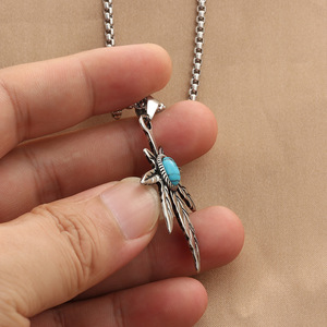 Colgante de Hoja de Arce de Acero Inoxidable con Incrustaciones de Turquesa, Collar para Hombre, Diseño Geométrico de Planta, Joyería de Moda - Product Image 4