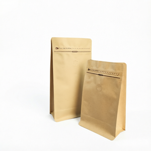 Custom Printed Security Kraft Paper Coffee Packaging Bags with PE <b>Laminated</b> Flat Bottom Zipper <b>Pouch</b> and Valve for Food Storage - Product Image 1