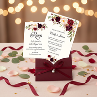 Invitations de mariage et de Quinceañera personnalisées, imprimées UV rouge bordeaux, estampées or, découpées au laser, avec enveloppes, ruban perlé et RSVP