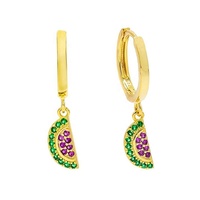 Gemnel Nouvelle Mode Bijoux en Laiton Plaqué Or Breloque Arc-en-ciel Boucles d'Oreilles Créoles Pastèque