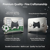Op maat gemaakte koelkastmagneet flesopener van zinklegering, voetbaldoelontwerp, zacht emaille, sterke magneet, sportfan cadeau, op maat gemaakt