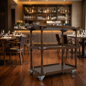 Chariot de service de luxe à 3 niveaux en bois pour hôtel, chariot roulant pour la distribution de nourriture et de boissons, idéal pour la maison, le bar, le restaurant, la chambre et la salle de bain - Product Image 2