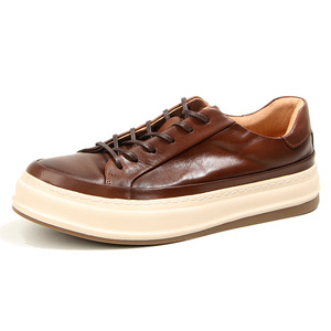 Baskets en cuir de cheval marron à lacets, semelle épaisse et rembourrée, chaussures décontractées pour jeunes - Product Image 1