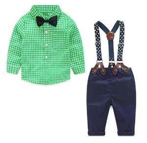 Conjuntos de Ropa de Algodón para Bebés Niños, Estilo Caballero, Primavera, Camisa de Manga Larga a Cuadros con Corbata, Pantalones con Tirantes, Y10695 - Product Image 3