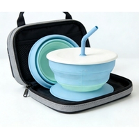 Bol pliable en silicone pour bébé avec base à forte ventouse, ensemble de bols d'alimentation portables pour nourrissons, idéal pour les voyages avec sac de rangement