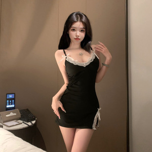 Sexy lingerie, seductive nightgown, flirtatious lingerie, spaghetti strap nightgown, low-cut V-neck, side slit - Product Image 2