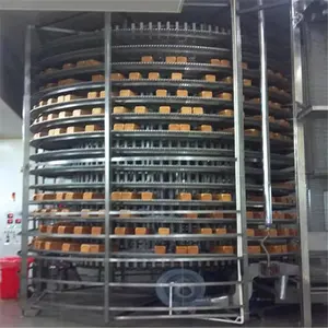 Food grade stainless steel spiral tower conveyor for cake and bread cooling