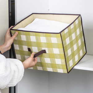 Clothing Organizer Storage Box Rectangle Lattice Pattern Non-Woven Fabric Eco-Friendly Underwear Storage <b>Bin</b> 18L Capacity - Product Image 1