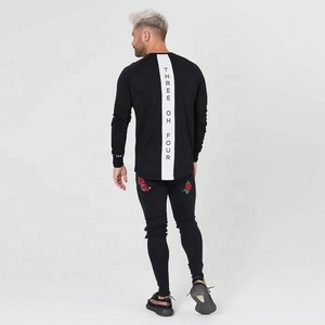 Soft Cotton Spandex Blend <strong>t</strong> <strong>Shirts</strong> Men Full Sleeve <strong>Black</strong> <strong>Fitted</strong> Stretch <strong>t</strong> <strong>Shirts</strong> With Back Stripe Panel - Product Image 3