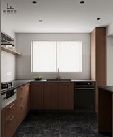 Meubles de cuisine contemporains en bois grainé pour propriétés australiennes, couleur foncée, cuisine sur mesure Queensland