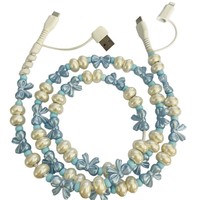 Nouveau câble de données PD 2 en 2 avec perles colorées et nœud papillon, cordon de charge rapide 4-en-1 Type C tressé pour téléphone portable et tablette