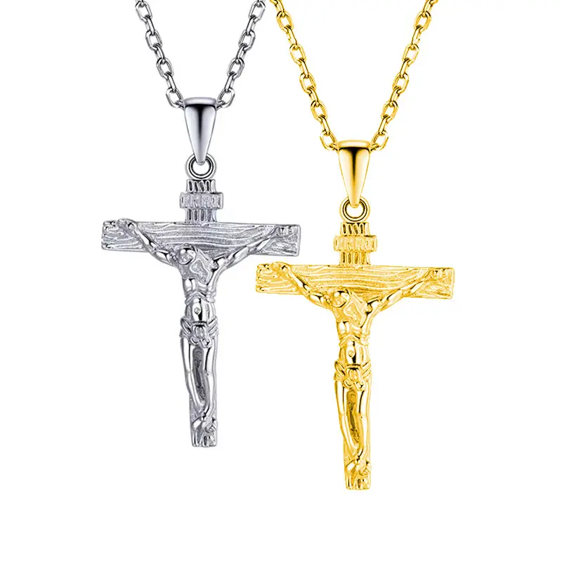 HipHop Gold Plated Brass Chain Jesus Cross Pendant Necklace for women men