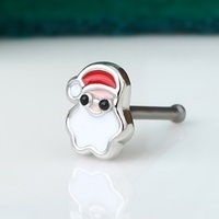 TOPOSH 3 buah 20G 316L baja bedah kancing hidung tulang hidung perhiasan tindik topi Santa Claus paket cincin hidung Natal