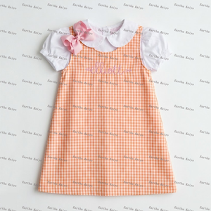 Abiti per Bambine all'Ingrosso, Vestito Smock a Quadri per Bambine, <span class=keywords><strong>Abito</strong></span> Principessa in Gingham Intrecciato con Monogramma per Bambine - Product Image 3