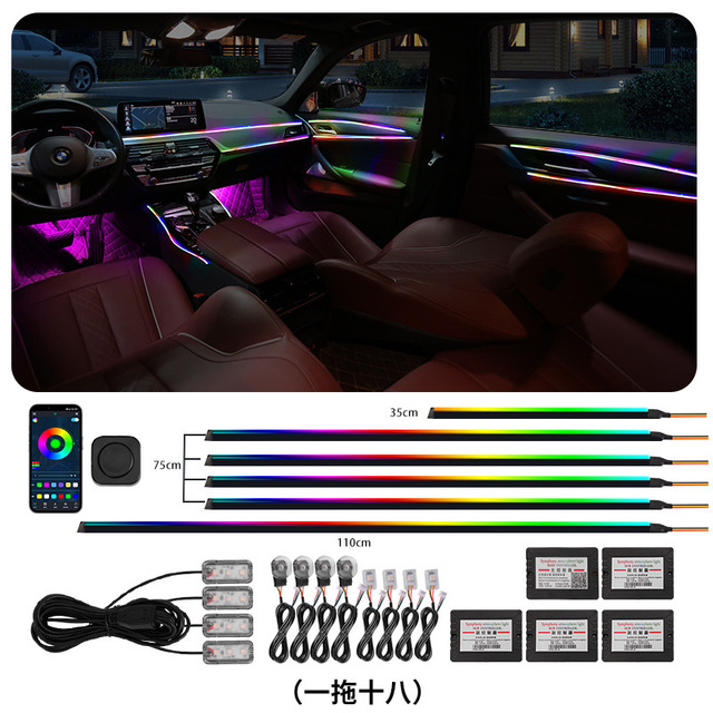 22 in 1 Dream Color RGB Dynamic Car Interior Light Wireless APP Control Ambient Atmosphere LED Light Kit for Car