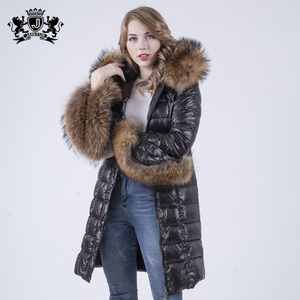 Long Warm Real Raccoon <strong>Fur</strong> <strong>Hooded</strong> Down <strong>Jacket</strong> for Women Winter - Product Image 2