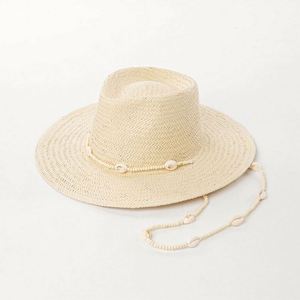 Chapeau de soleil d'été pour femme, chapeau de plage tendance avec chaîne de coquillages, chapeau en paille de papier - Product Image 2