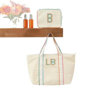 Ensemble de pochettes en toile personnalisées brodées avec initiales, fermeture éclair en coton robuste, sac fourre-tout écologique tendance pour maman et femme - Product Image 2