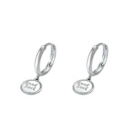 Klassische S925 Silber Runde Münz-Charm Huggie-Ohrringe 925 Sterling Silber Gravierte Medaillen-Creolen