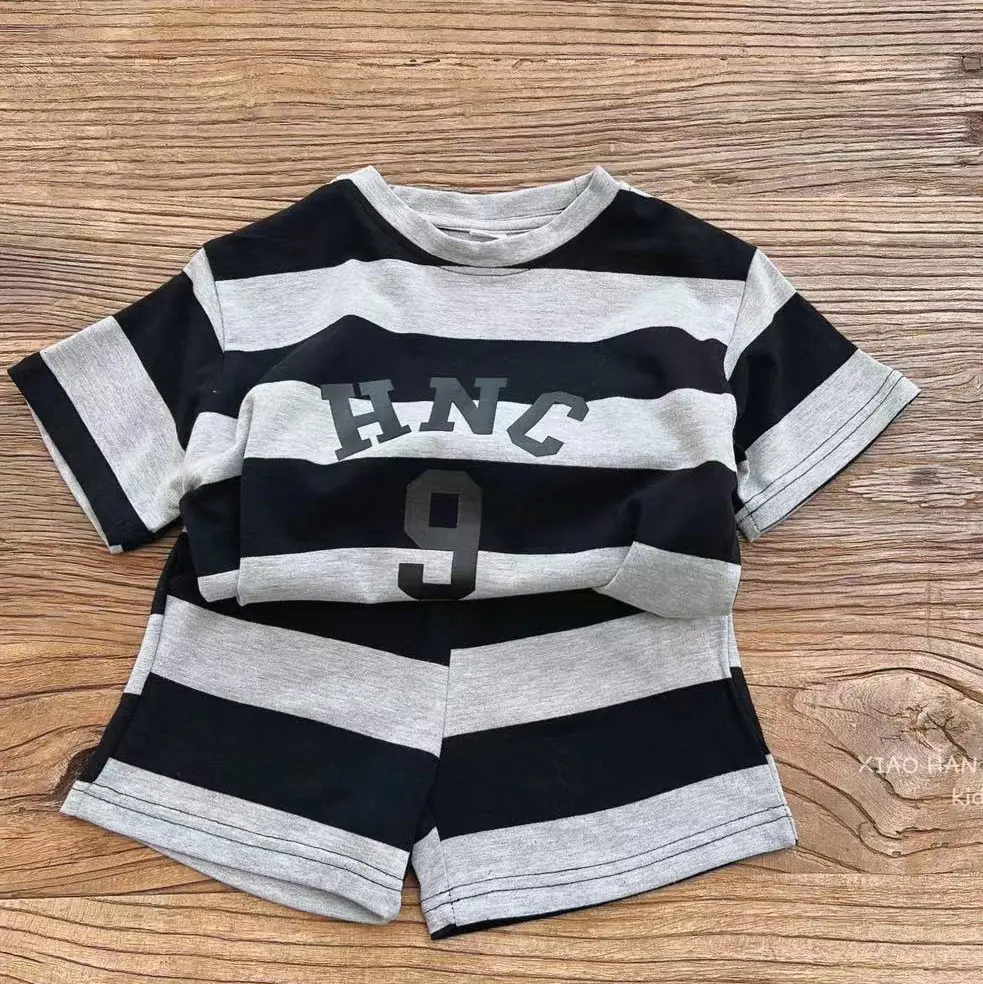 1-6 years old 2023 Summer Boys Clothing Sets Casual Breathable Knit T-Shirt & Set 2-Year-Old Kids' Clothes with Applique Pattern 2Pcs Set