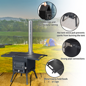 Modern Powder Coated Metal Outdoor Barbecue Charcoal Grill Folding Portable Black Camping Wood <b>Stove</b> with Chimney - Product Image 5