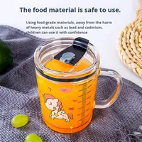 Gobelet à paille créatif pour enfants, tendance, avec poignée et échelle graduée, résistant à la chaleur, motif dessin animé, pour le petit-déjeuner et le lait