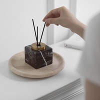 Diffuseur d'arômes écologique en marbre onyx naturel de luxe STONEKOCC, avec couvercle métallique, forme cylindrique carrée, support pour bâtonnets aromatiques