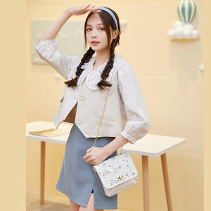 Sac à main décontracté en PU avec broderie antique, couleur assortie, fermeture transparente mère-enfant, petit sac carré à chaîne - Product Image 2