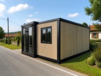 Maison conteneur préfabriquée extensible de 20 pieds, finition bois, petite maison moderne, cabane de jardin, unité de location vacances