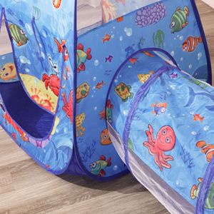 Carpa de juegos infantil con túnel, temática subacuática, 3 en 1, casa de juegos interior para niños de 4 a 6 años - Product Image 1