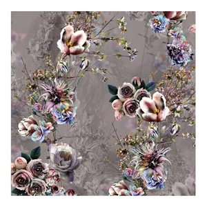 100% polyester soft chiffon crepe custom flower design s200680 digital print for womenswear garment fabric