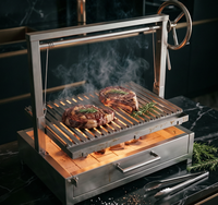 Barbecue au charbon de bois réglable en acier inoxydable Santa Maria Asado avec briques réfractaires et mécanisme de levage