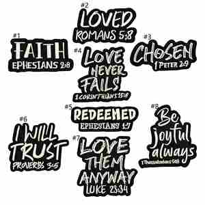 Parches Bordados con Extractos Bíblicos Ecológicos, Termoadhesivos, con Borde Cortado a Láser, para Gorras y Bolsas - Product Image 2