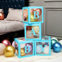 Boîte en papier rigide pliable pour ballons dorés, fenêtre transparente, faveur 4 en 1/ 3 en un, fête d'anniversaire, boîte à ballons transparente avec autocollant de lettre