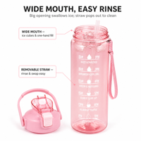 Bouteille d'eau PC grande capacité 2000ml 1500ml avec poignée et paille, gourde de sport transparente pour la gym, le sport et l'extérieur