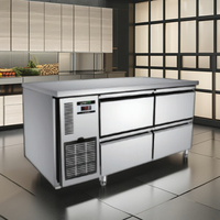 Portable 4 tiroirs en acier inoxydable établi droit refroidisseur refroidissement réfrigérateur hôtel comptoir table de travail affichage de la crème glacée