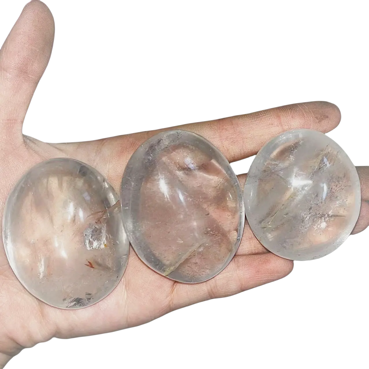 Cristaux de pierres précieuses de guérison naturelles polies, pierres de palmier de quartz claires pour la décoration intérieure