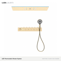 Système de douche thermostatique LED LUSA avec mitigeur de plafond effet pluie, ensemble de robinetterie murale, personnalisable OEM pour projets hôteliers et villas