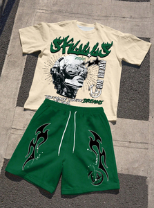 <b>Men</b> Black Polyester Spandex Casual <b>Shorts</b> Set Heat Transfer Printing Letter <b>Pattern</b> Crew Neck Summer Quick Dry Sportswear - Product Image 5
