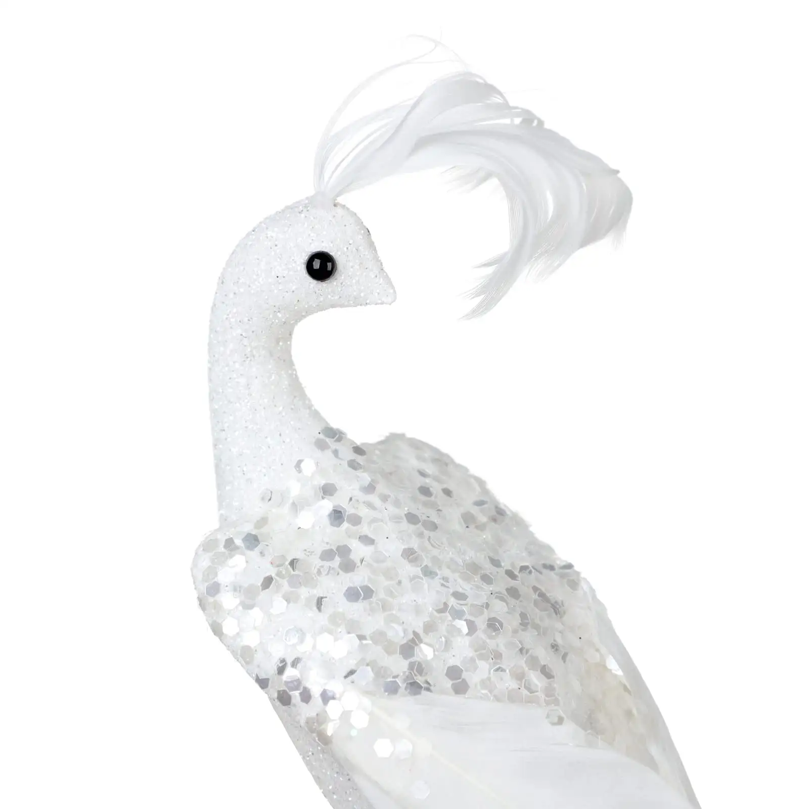 Cute Lifelike White Faux Bird Feathered Christmas Artificial Peacock Birds for Xmas Christmas Tree Craft Home Decor Garden Cake
