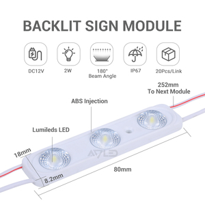 Módulo de Letrero Retroiluminado LED DC12V 2W IP67 180 °   Módulo LED para Exteriores con Ángulo de Haz de 80 mm de Longitud, 3000K/4000K/6500K - Product Image 1