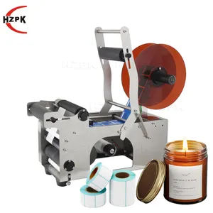 HZPK MT-50 Semi Automatic Table Top Adhesive Candle Jar Glass Round Bottles Labeling Machine Sticker Horizontal Small 500ml