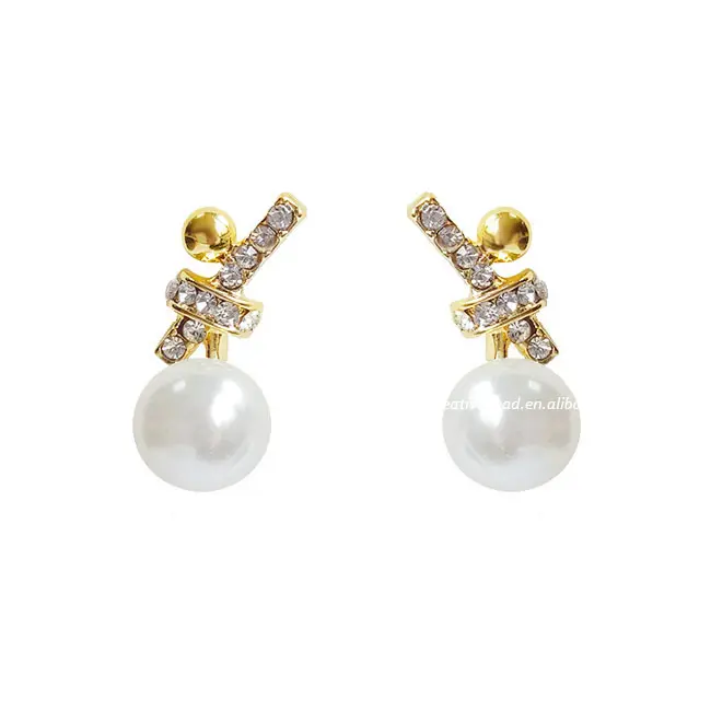 Fashion Jewelry Design Crystal Rhinestone Bowknot 925 Silver Stud Pearl Earrings For Women 2023 Wholesale
